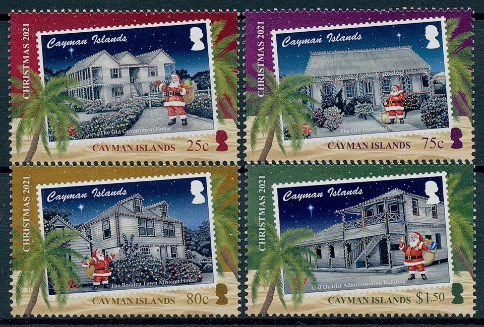 Cayman Islands 2021 MNH Christmas Stamps Santa Houses Architecture 4v Set - Image 1 of 1