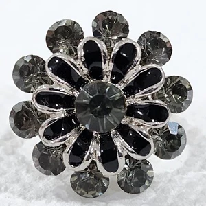 Ring Adjustable Flower Shaped Ring Black Stones plus Other Silver & Trim Vtg - Picture 1 of 9