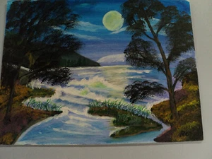 Pintura acrílica artista local Ocean Cove Moon 12 x 16 - Imagen 1 de 2
