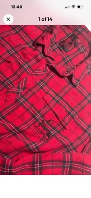 Metal Mulisha Troops Flannel red Plaid L/S Shirt Embroidered Logo Mens XL 52x30" - Image 1 of 4