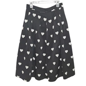 Talbots Midi Skirt Heart Print Pleated A-Line Career Party Black White Size 6 - Picture 1 of 6
