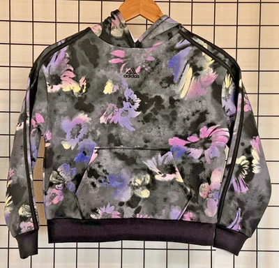 adidas Girls' All Over Print Loose Fit Hooded Pullover - Black Multi AA3241 - Image 1 of 2