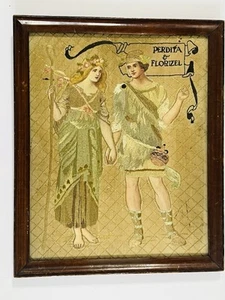 Antique Victorian Needlework “Perdita & Florizel” Shakespeare Embroidery Framed - Picture 1 of 9