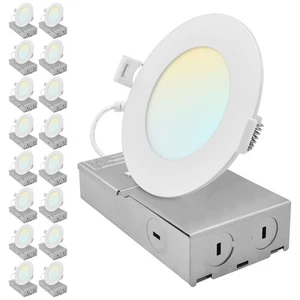 LUXRITE 4 In. Canless LED Recessed Light 5CCT Up to 1066LM 8W-13W ETL 16PK - Picture 1 of 7