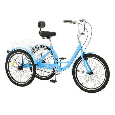 24" Adult Tricycles Bike 3 Wheel Bike Trike Bicycle Carbon Steel Blue - Image 1 of 4