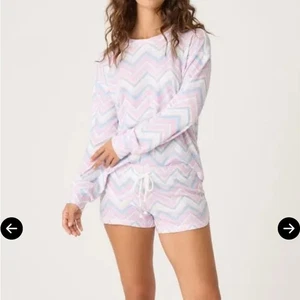 PJ Salvage Mountain Bound gemütliches Pyjama-Set weiß rosa blau Chevron Shorts Größe XL - Bild 1 von 14
