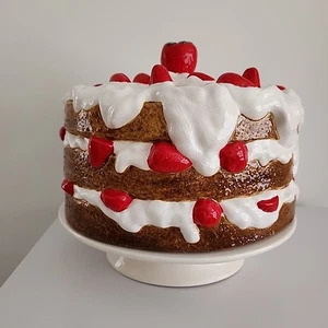 Vintage Erdbeere Shortcake Keramik Sockel Fuß Kuchenplatte Kuppel Abdeckung/Platte - Bild 1 von 23