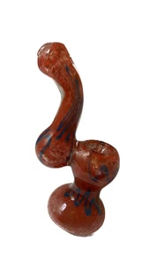 Mini Glass Bubbler | Red W/ blue Squigglys | 4" - 5" - Picture 1 of 3