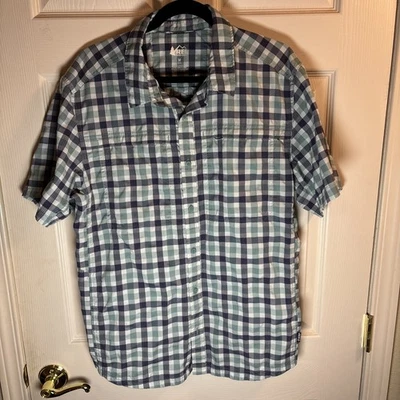 Camisa REI Co-op Para Hombre Mediana A Cuadros Manga Corta Verde/Blanco Trabajo Senderismo Tecnología Foto 1 de 4