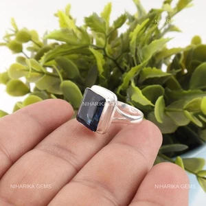 Anello Solitario Madre Boho Argento 925 Londra Pietra Topazio Blu Dichiarazione Gioielli - Foto 1 di 9