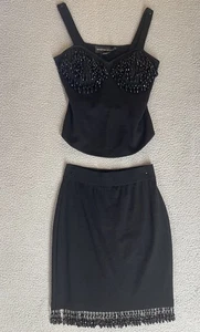 Conjunto de falda tejida negra vintage años 90 Andrea Jovine pequeña bustier con cuentas - Imagen 1 de 24