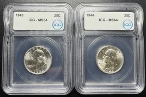 Lot of TWO Washington Quarters ICG MS64: 1943, 1944 - Picture 1 of 4