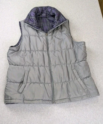 Merona Puffer Vest Gray and Purple Size 2 Plaid Reversible Full Zip Winter Warm - Image 1 of 4