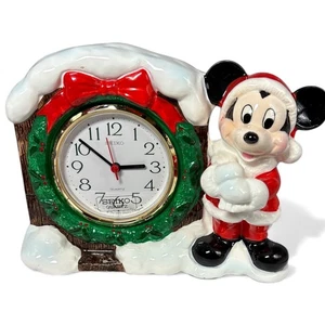 Vintage Ceramic Mickey Mouse Santa Clock Seiko Quartz Disney Christmas Decor - Picture 1 of 10