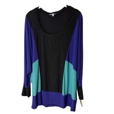 NUEVO Top túnica Annalee + Hope talla XL bloques de colores mangas largas negro púrpura verde azulado Foto 1 de 4