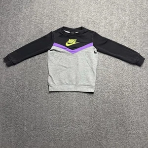 Nike Sweatshirt Youth Toddler 4T Black Neon Crewneck Long Sleeve Pullover Fleece - Picture 1 of 4
