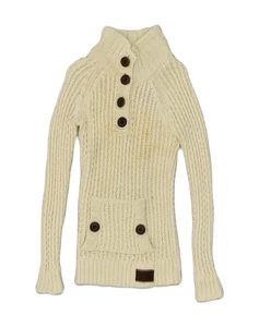 SUPERDRY Womens Button Neck Jumper Sweater UK 6 XS Beige Cotton IR03 - Picture 1 of 6