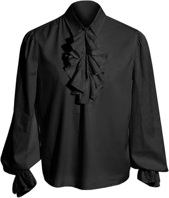 Camisa pirata masculina babado renascimento vitoriano steampunk vampiro poeta gótico - Imagem 1 de 4