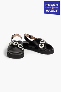 RRP€895 GUCCI Elizabeth Leather Flat Sandals US6 UK3 EU36 Embossed Buckle - Imagen 1 de 10