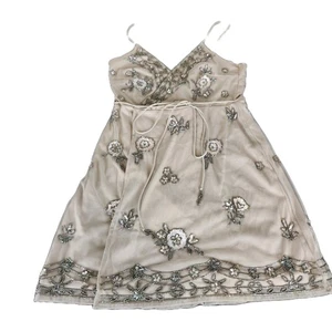 Altar'd State Grace Beaded Mini Wrap Dress Silver Gray Sz XS Sexy Sleeveless - Picture 1 of 17
