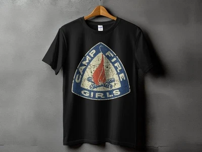 Винтажная футболка ретро костер состаренная графическая футболка унисекс хлопок черный топ - Изображение 1 из 4