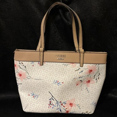 GUESS LOGO DeLaney Classic Tote/Purse Beautiful Floral Bag Silver Tone Hardware  - Image 1 of 4