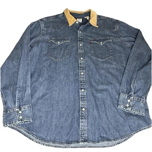 Neu mit Etikett Levis Hemd blau Denim Western Cord Kragen Perlen Druckknopf Cowboy Rodeo XL - Bild 1 von 7