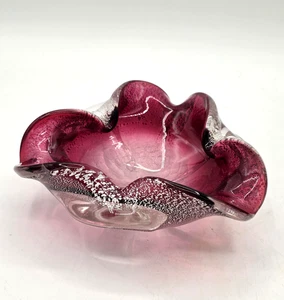 VTG Murano Blown Glass Cranberry Argento Ashtray - Picture 1 of 7