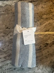 Pottery Barn Flax Navy And Stripe Throw 50 x60 Absolutely Beautiful!! NEW - Picture 1 of 1