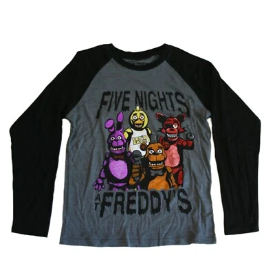 Camiseta Five Nights at Freddy's Big Boy's Gris/Negro Raglán Manga Larga - Nueva con Etiquetas Foto 1 de 4