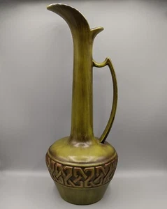 Vintage Haeger Long Neck Pitcher Vase 4070 Peasant Olive, Gold - MCM, Grecian - Picture 1 of 23