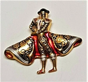 ANCIEN BIJOU BROCHE CORRIDA PASSE CAPE OR DE TOLEDE TOLEDO teinte rouge # A7 - Picture 1 of 3