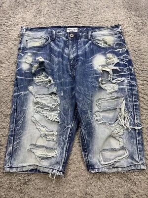 Pantalones cortos de jean Twenty Two 22 oz para hombre 38x14 lavado ácido desgastado rencor skater Foto 1 de 4