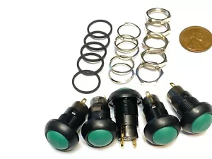 5 Pieces GREEN Latching PUSH BUTTON SWITCH DC 6A 12mm normally open on/off A35 - Picture 1 of 2