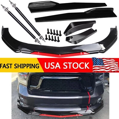For Dodge Ram 1500 Front Rear Bumper Lip Spoiler Splitter Glossy Black+Body K - Image 1 of 4