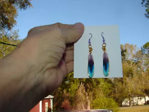 Native American Style Feather Earrings, Tribal Dangle Inlay Feather, Handcrafted - Picture 1 of 6