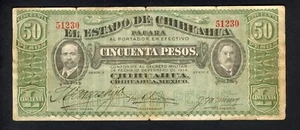 MEXICO 50 PESOS 1914 EL ESTADO DE CHIHUAHUA PICK # S538a FINE. - Picture 1 of 2