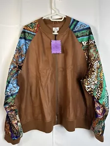 Hot In Hollywood Womens Brown Faux Leather Bomber Jacked Zip Up Size 3X NWT - Picture 1 of 11