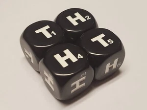 4x Black Heads & Tails 6 Sided Dice With Numbers, Great for Pokemon TCG! 16mm d6 - Picture 1 of 3