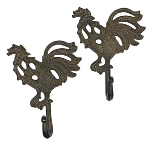 2 New Cast Iron Rooster Chicken Kitchen Wall Hanging Hooks Hangers Hook Metal - Picture 1 of 12