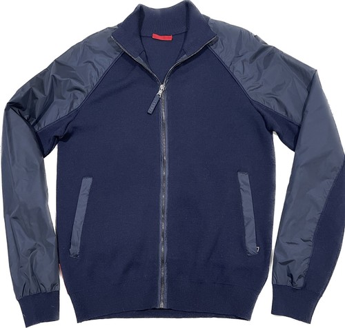 Prada Red Tab lana nylon maglia giacca maglione blu navy taglia 52 OTTIMO