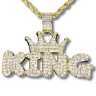 Mens Iced CZ King Pendant 14k Gold or Silver Plated 24" Necklace Hip Hop Jewelry