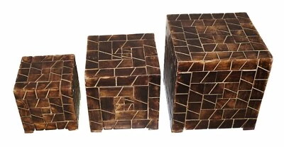 Wooden designer square shape stool set of 3 pcs kitchen & home decor gift item - Image 1 of 4