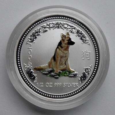 Silber Münze Lunar I Hund 2006 Dog Farbe Color Coloriert Coloured Farbig - Bild 1 von 2