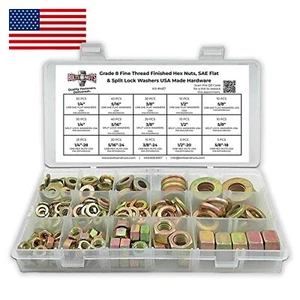 USA Made Grade 8 Hex Nuts Flat Split Washers FINE THREAD Assortment - Picture 1 of 3