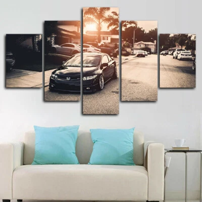 Póster arte pared impresión lienzo coche deportivo Honda Civic puesta de sol 5 piezas decoración del hogar Foto 1 de 4
