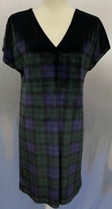 Vineyard Vines Kleid Damen Gr. S Blackwatch blau grün kariert Samt V-Ausschnitt Neu mit Etikett - Bild 1 von 8