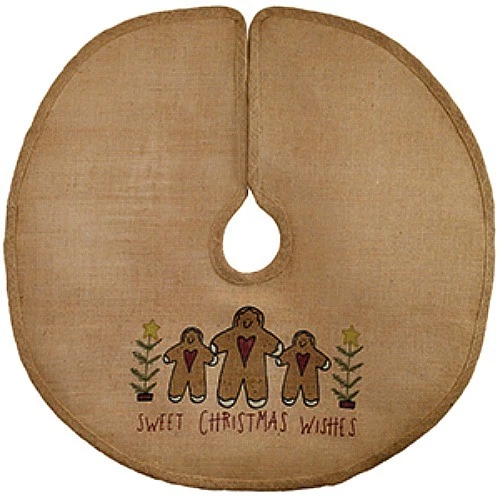 New Primitive GINGERBREAD MAN SWEET CHRISTMAS WISHES Burlap Tree Skirt 36" - Image 1 of 1