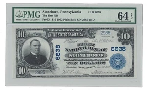 U.S. (Stoneboro, PA) - 1902 $10.00 National Currency Banknote (PMG 64 EPQ) - Picture 1 of 2
