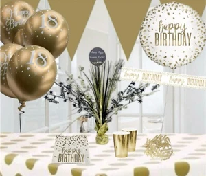 18th birthday white gold black themed party decorations balloons banners - Picture 1 of 41